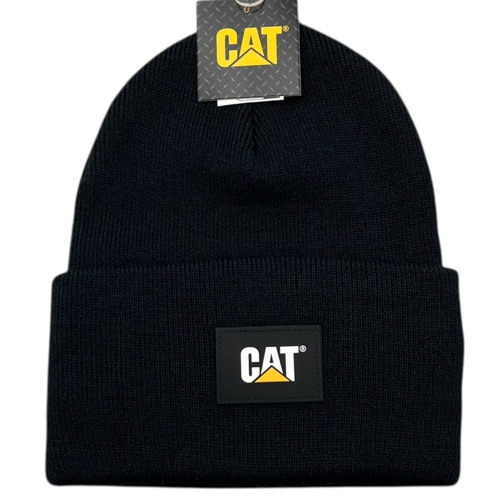 Caterpillar Men's CAT Label Cuff Beanie Navy Blue One Size Knit Hat Fold-up Cuff